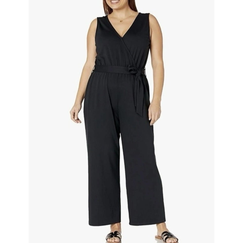 The Drop Caralyn Mirand Black Wrap Front Sleeveless Wide Leg Jumpsuit XXL New